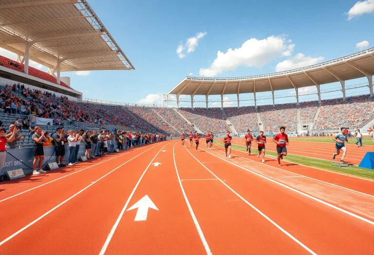 Athletes competing at a track and field championship event