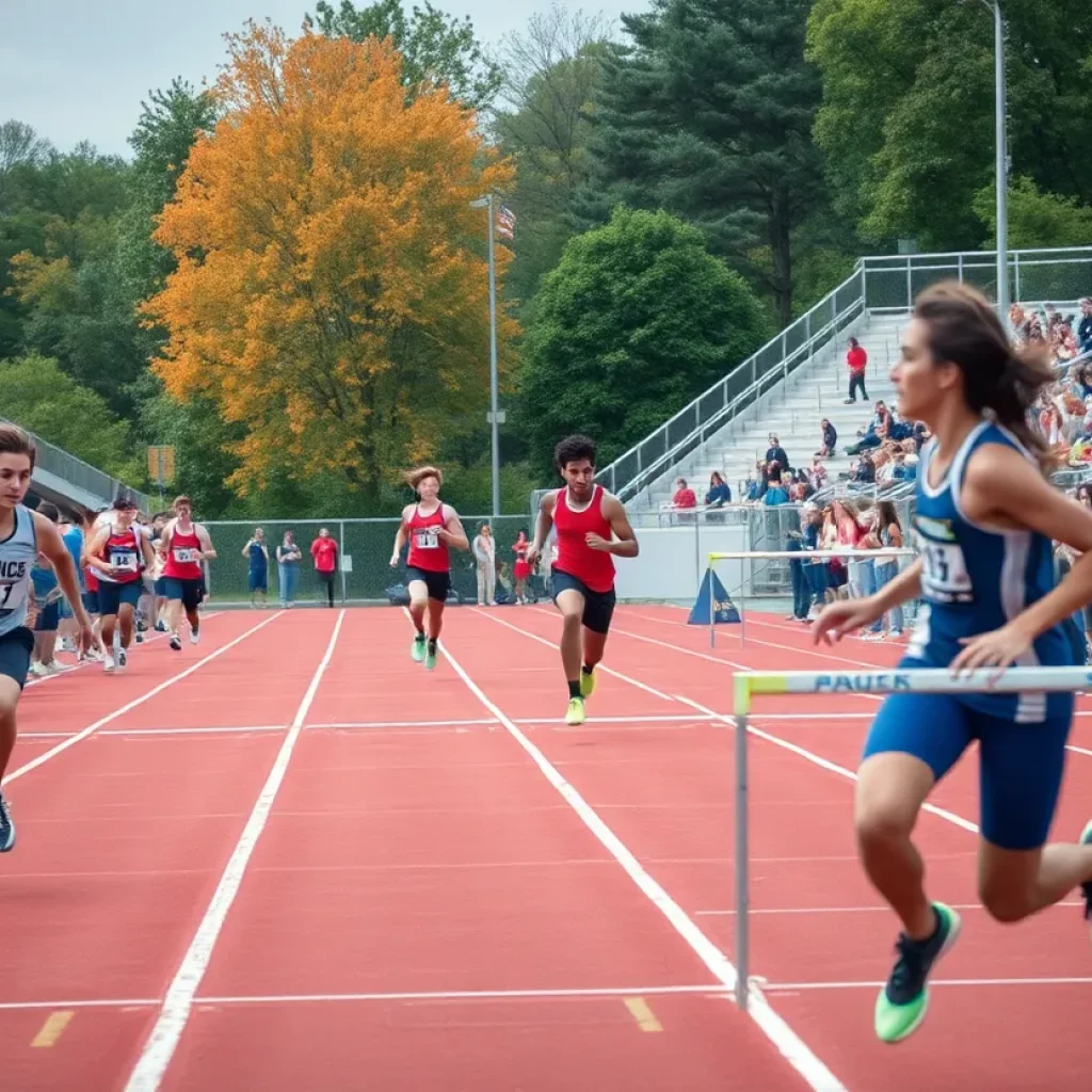High school athletes competing in track and field events