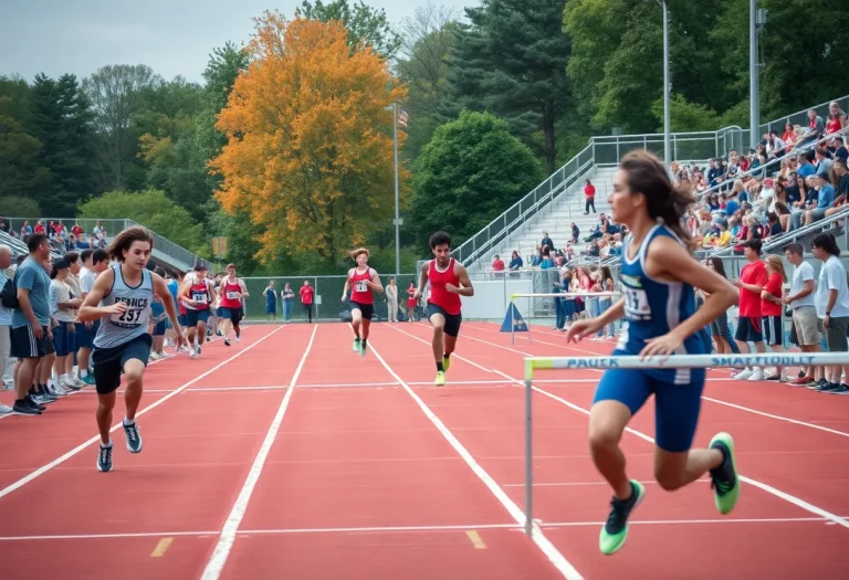 High school athletes competing in track and field events