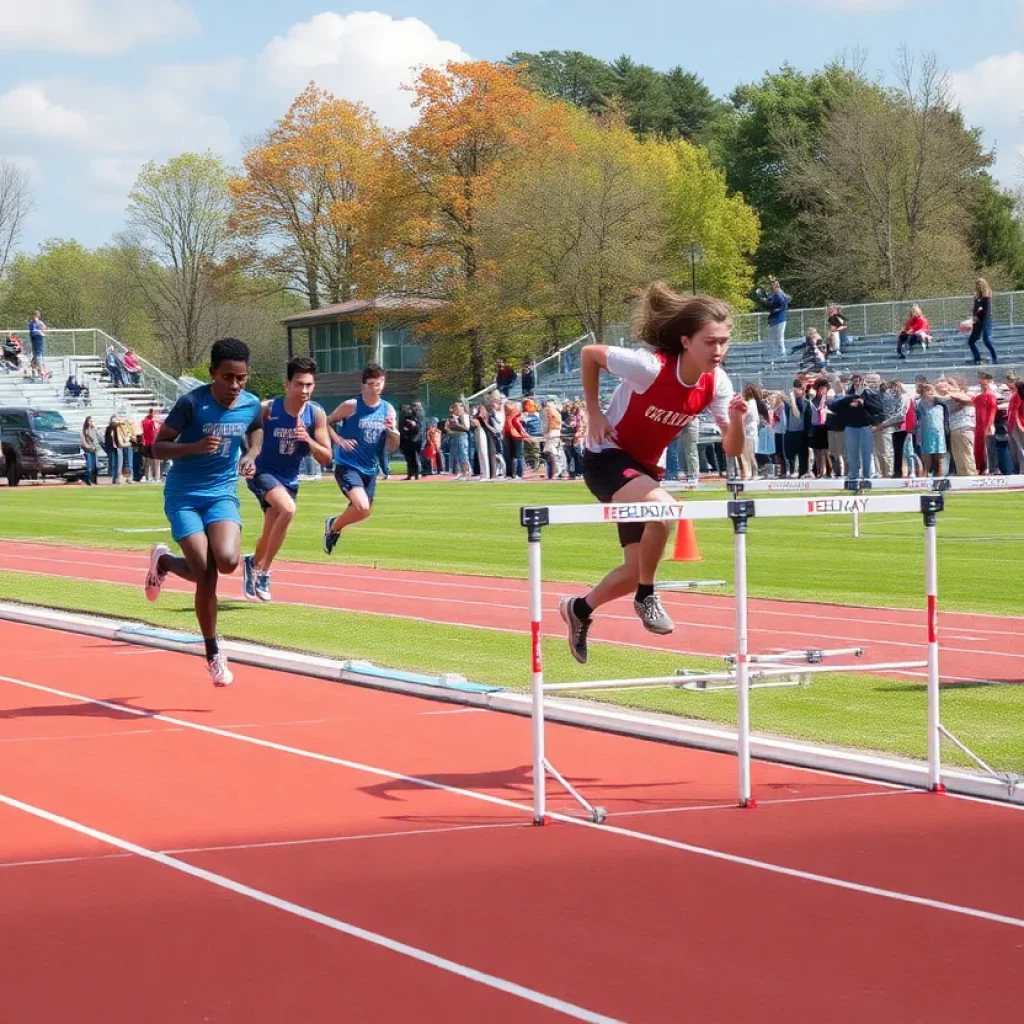 Athletes competing in a high school track and field event