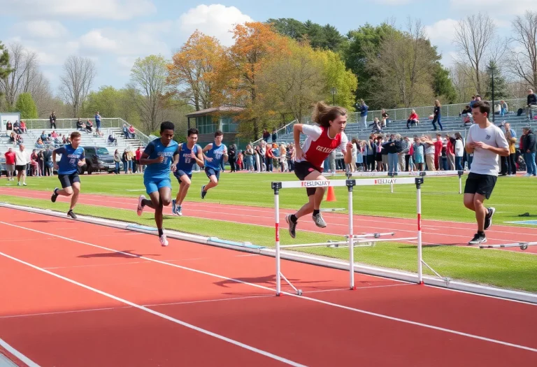 Athletes competing in a high school track and field event