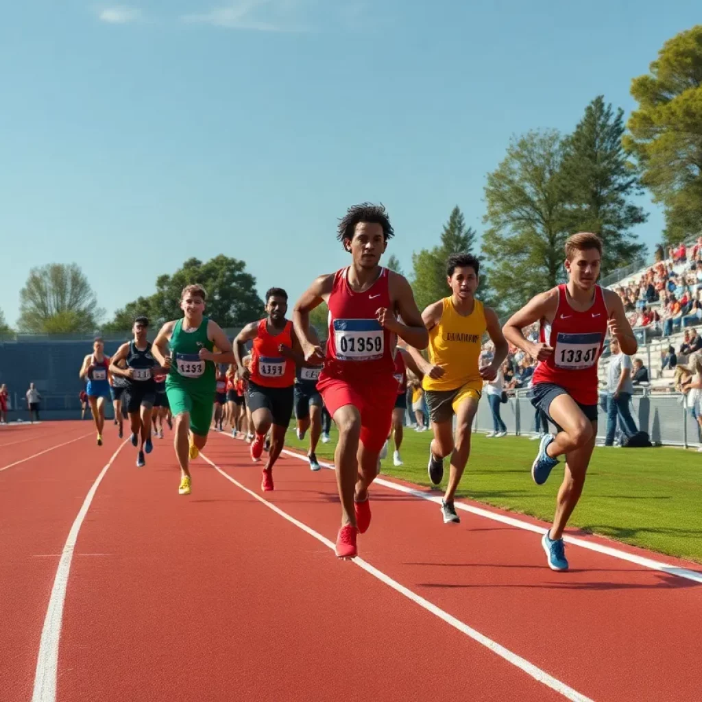 Athletes competing in a track meet with enthusiastic spectators.