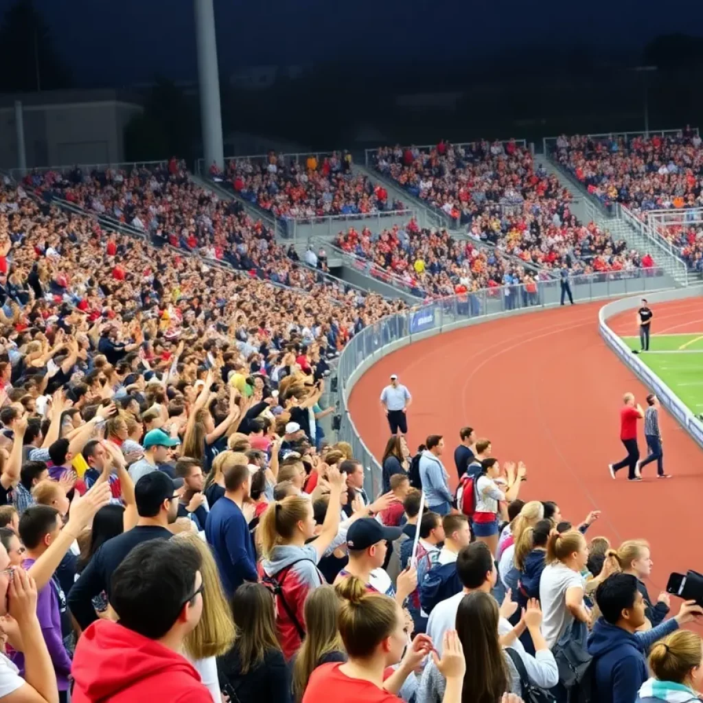 Spectators cheering at the UIL State Track Meet