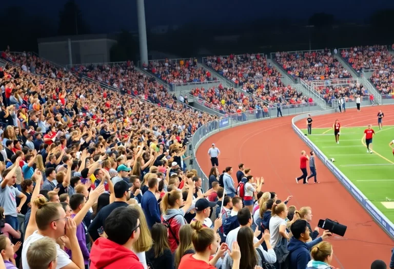 Spectators cheering at the UIL State Track Meet
