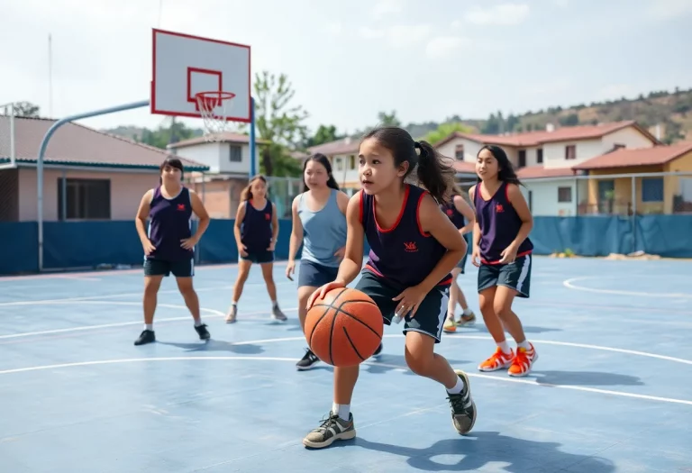 Girls practicing basketball on a local court in Uniontown.