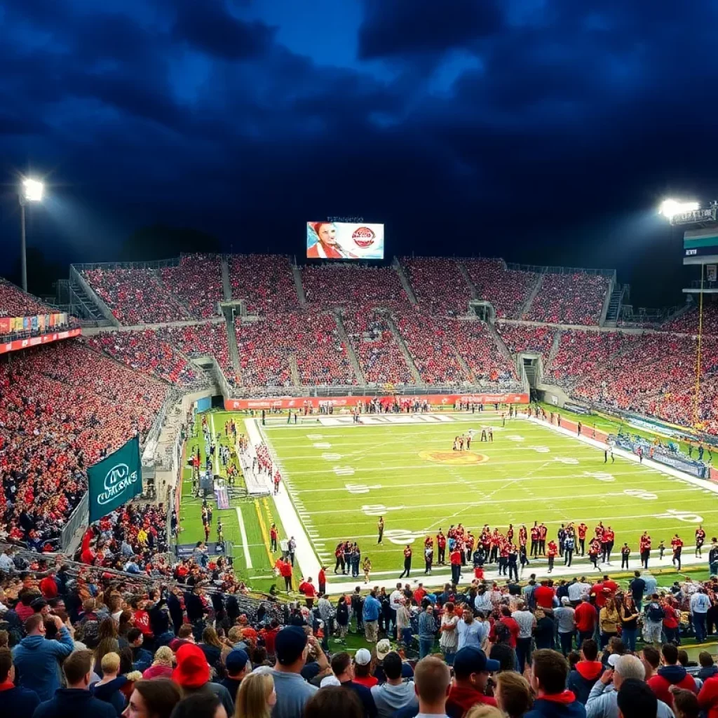 High school football stadium filled with energetic fans