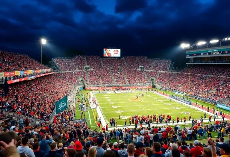High school football stadium filled with energetic fans