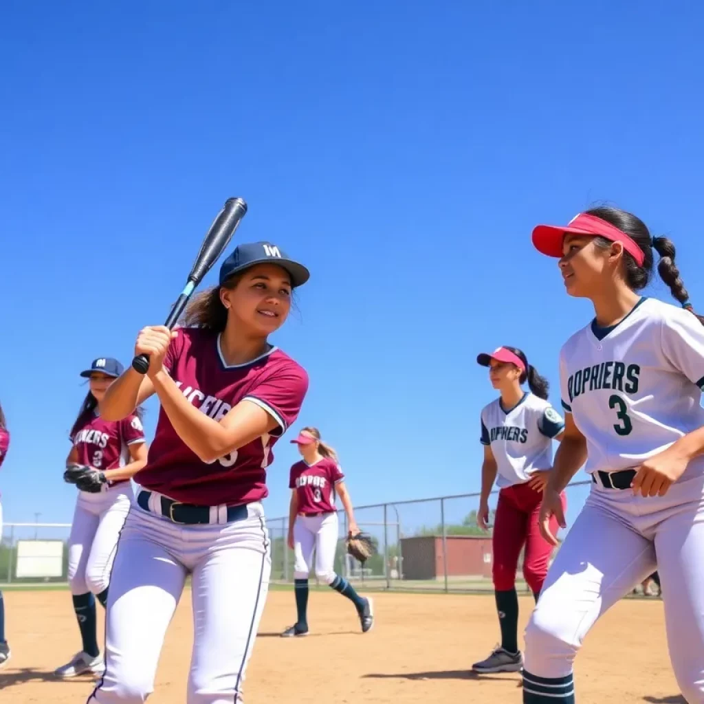 High school softball players competing on the field