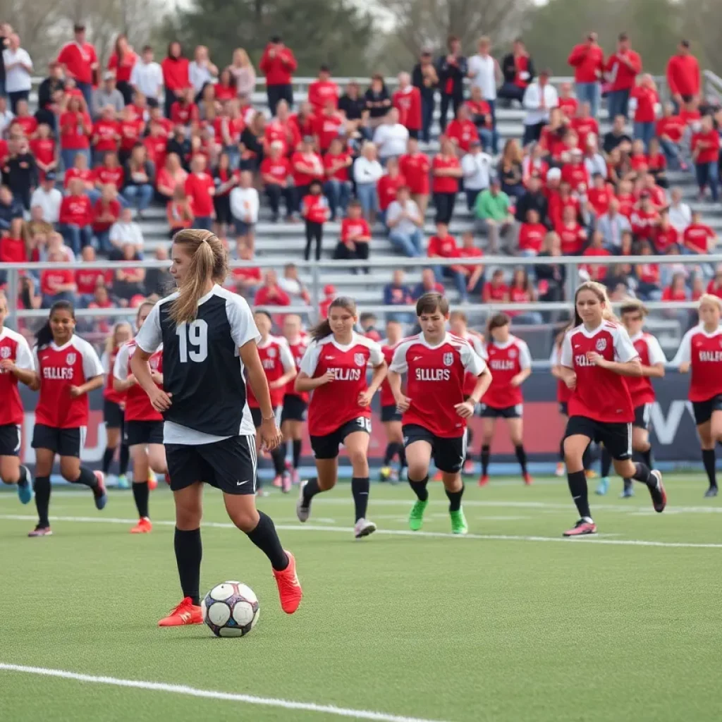 Walton High School soccer team practicing on the field