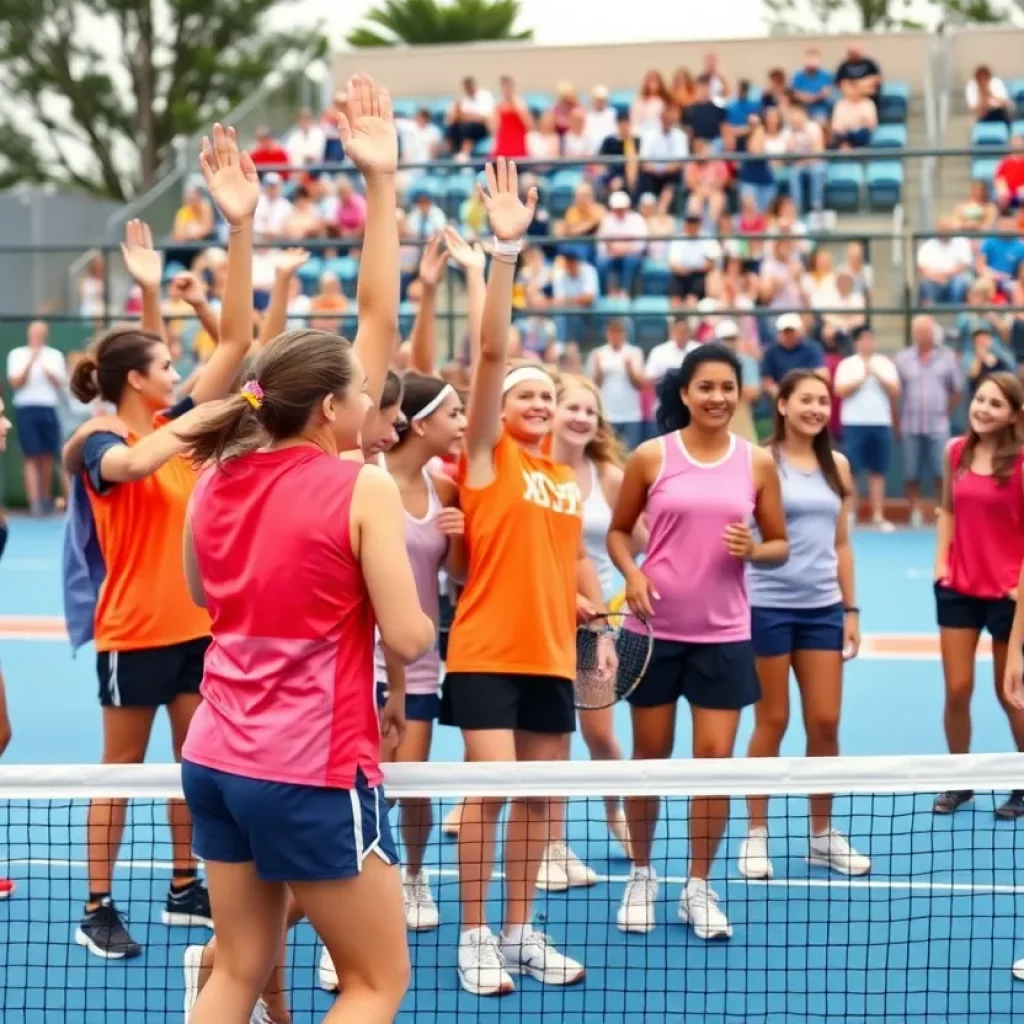 Warren Central High School tennis team celebrates their victory on the court.