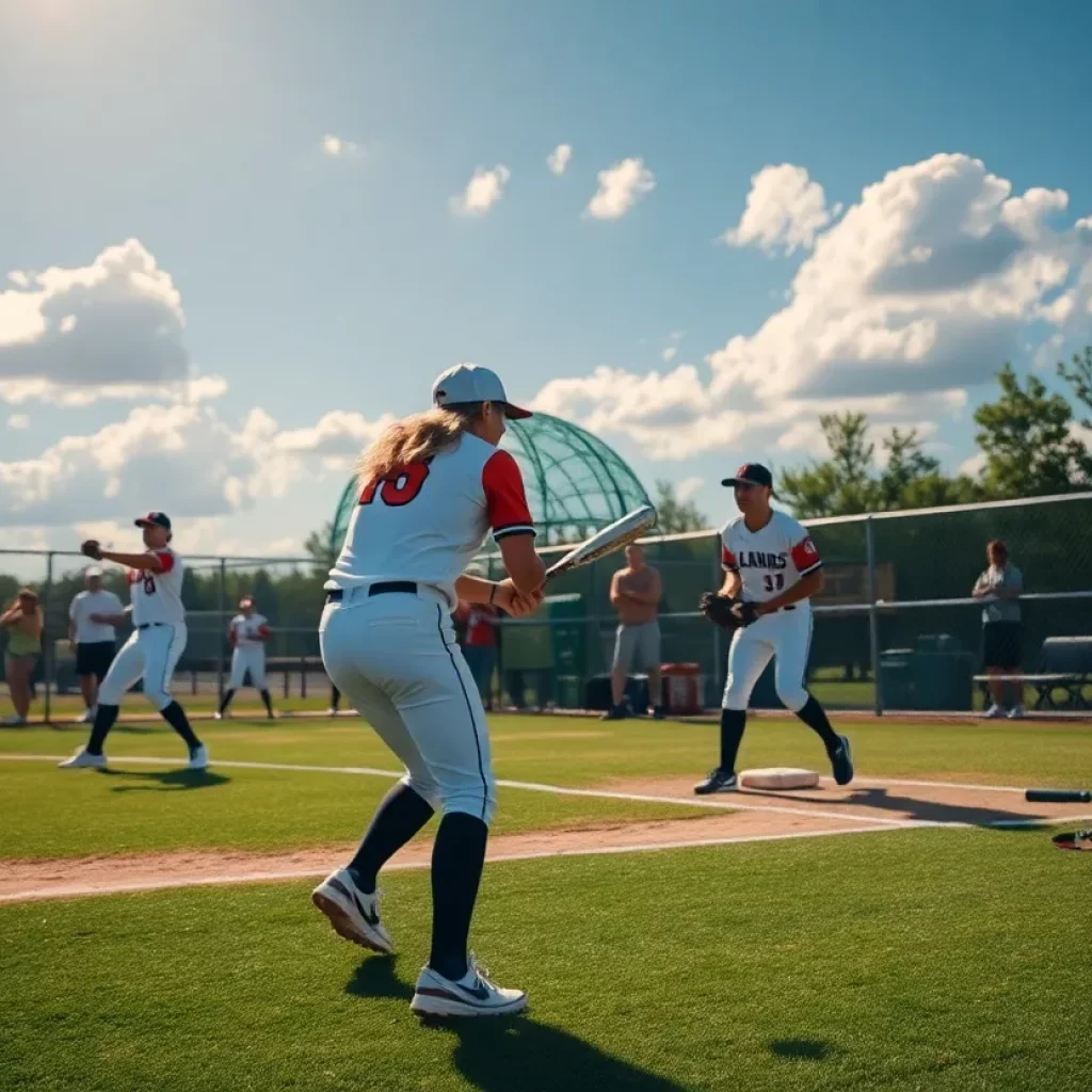 Softball players practicing on a sunny Washington field