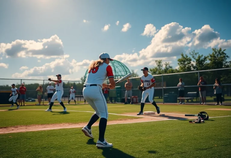 Softball players practicing on a sunny Washington field