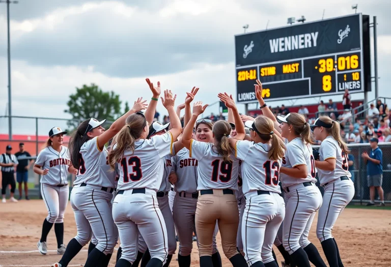 Waterford softball team celebrating their 3-0 victory