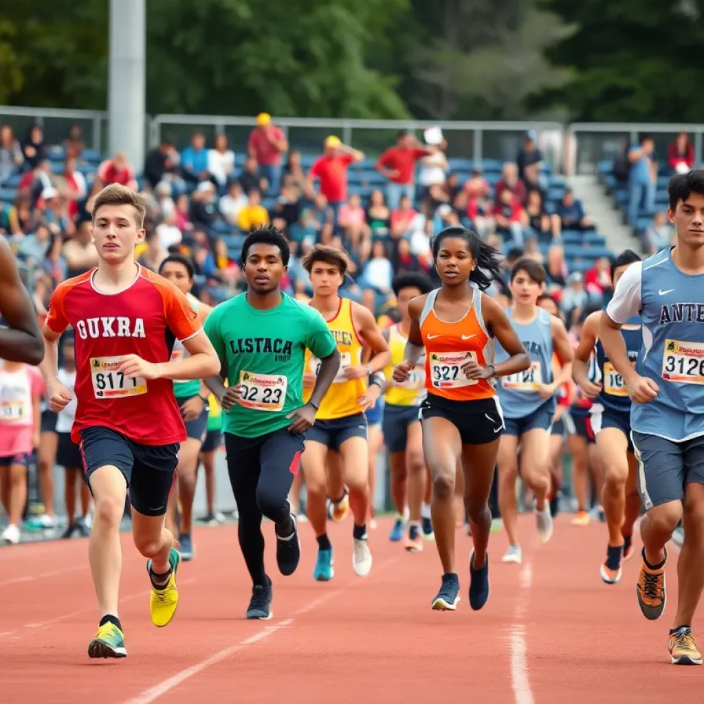 Diverse group of student-athletes competing in a track meet.