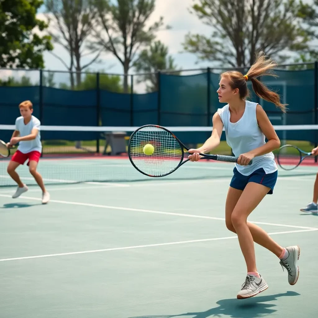 Wellesley High School tennis players in action on the court