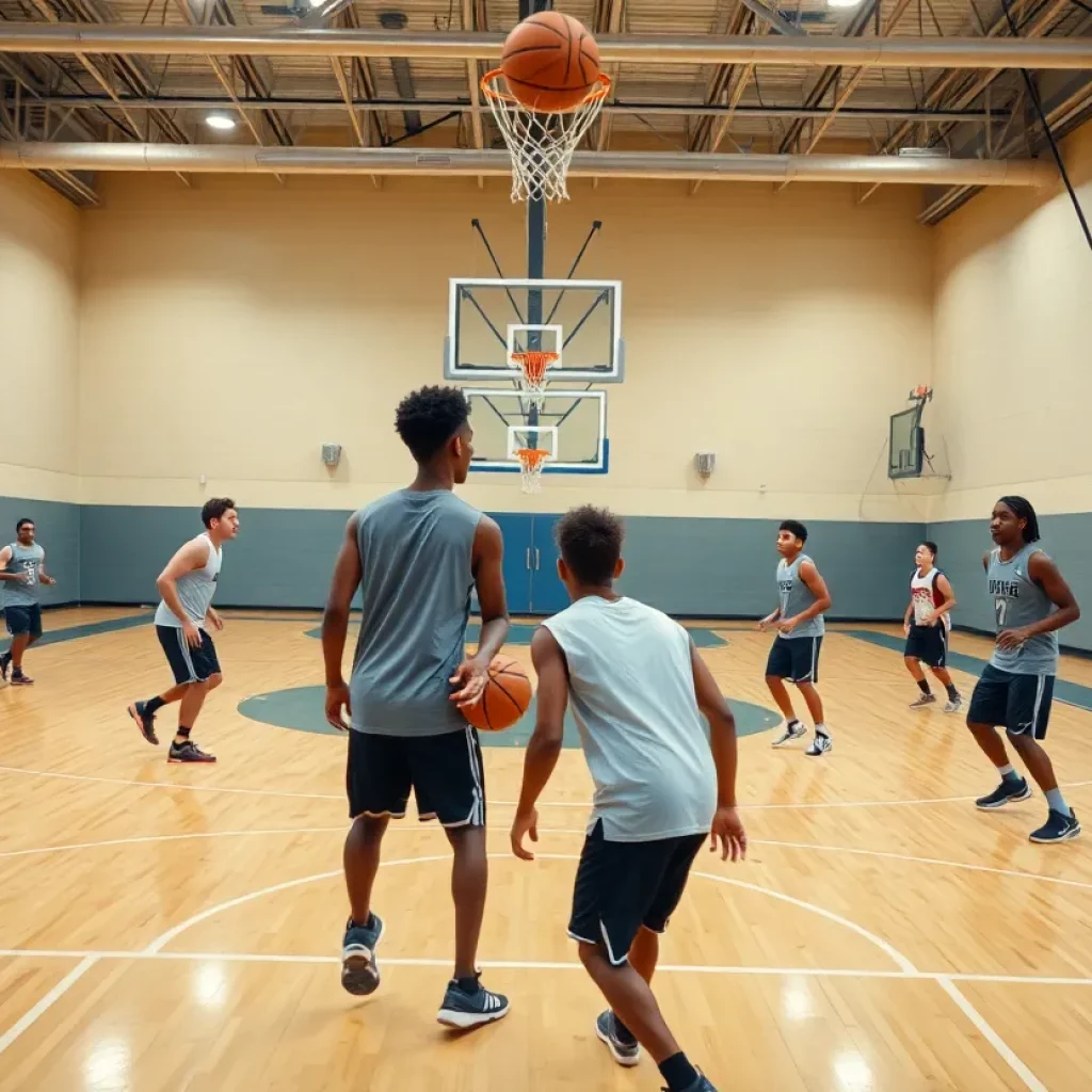 Wenatchee basketball team practicing on court