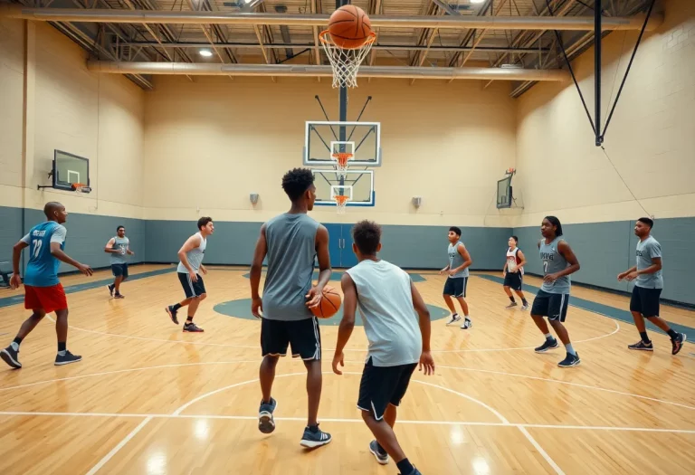 Wenatchee basketball team practicing on court