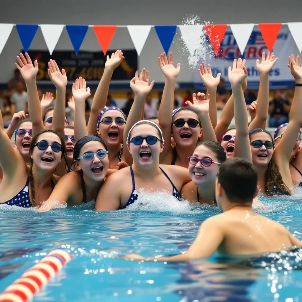 West Bend High School swimming team celebrating their successful season
