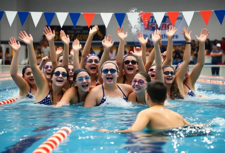 West Bend High School swimming team celebrating their successful season