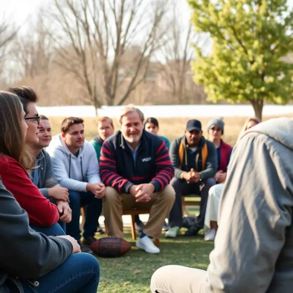 Community members gathering to discuss hazing in youth sports.