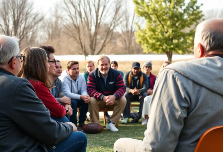 Community members gathering to discuss hazing in youth sports.