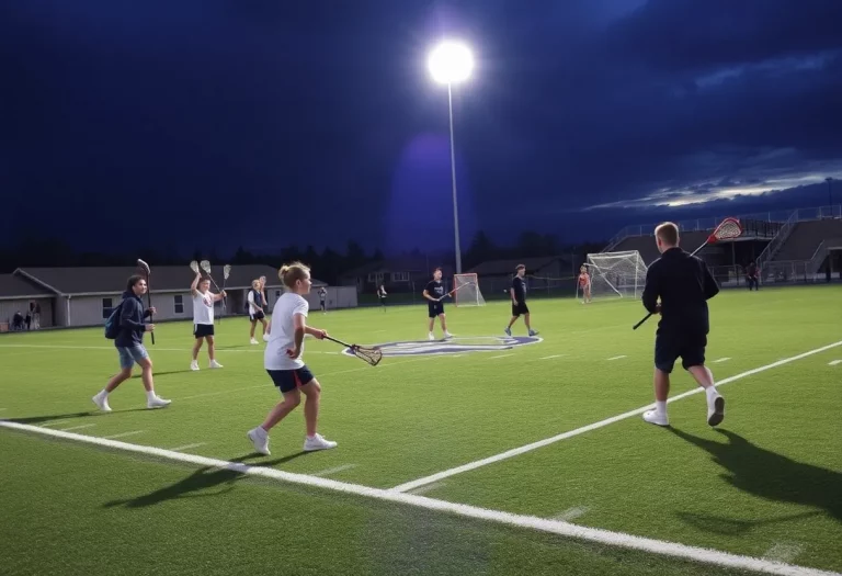 Community gathering at Westhill High School lacrosse field