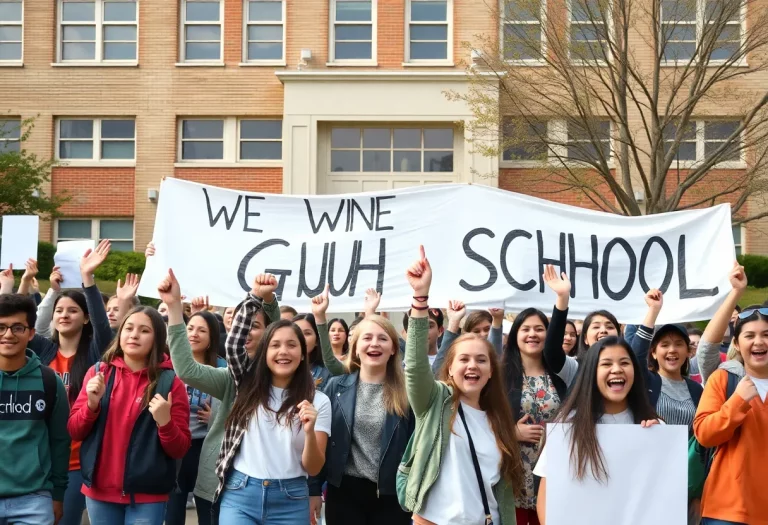 Students protesting for their soccer coach