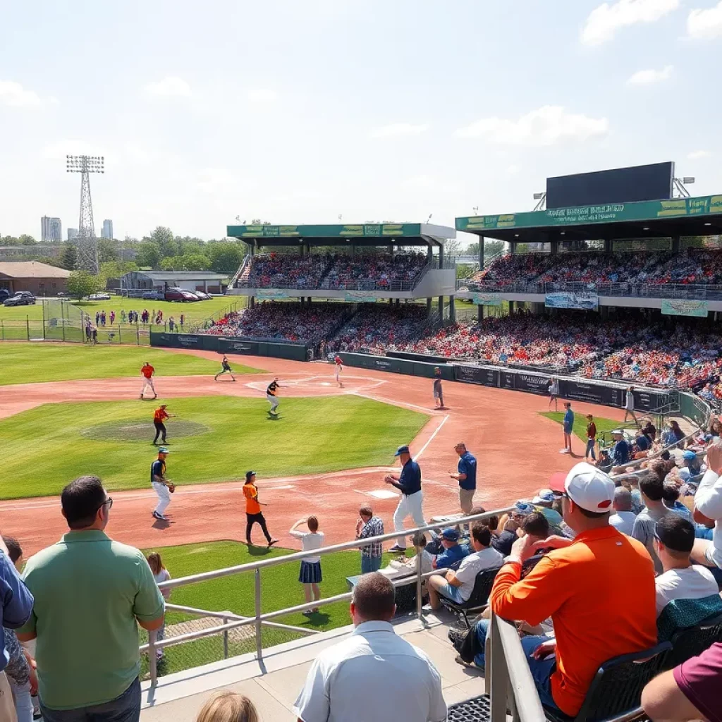 High school baseball game in Wichita with players and fans