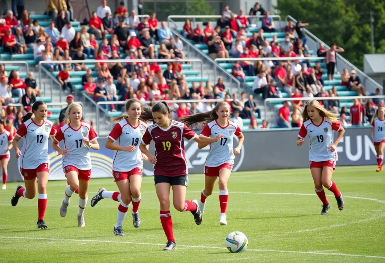 High school girls soccer teams competing in a match