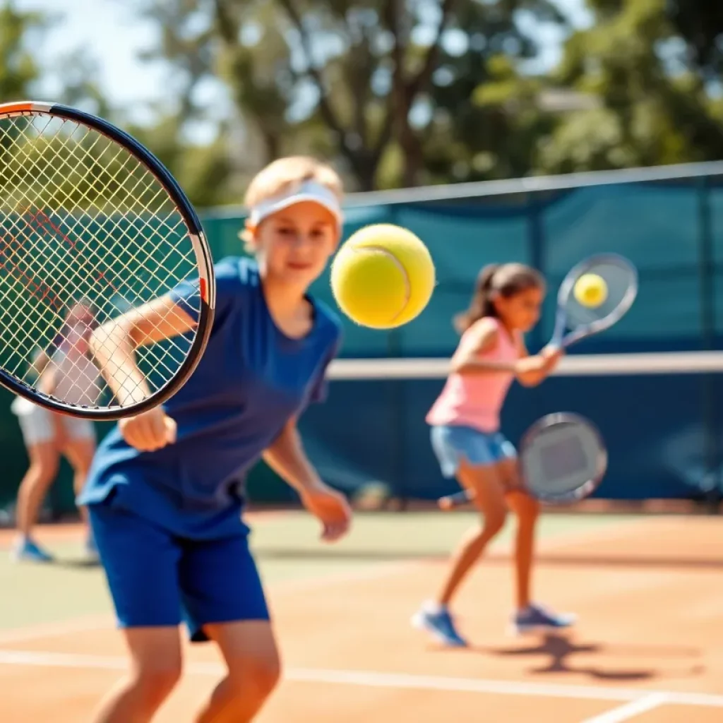 Athletes competing in a tennis match at Winter Haven