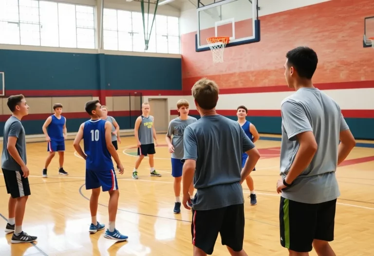 Boys varsity basketball team practicing at Walter Johnson High School
