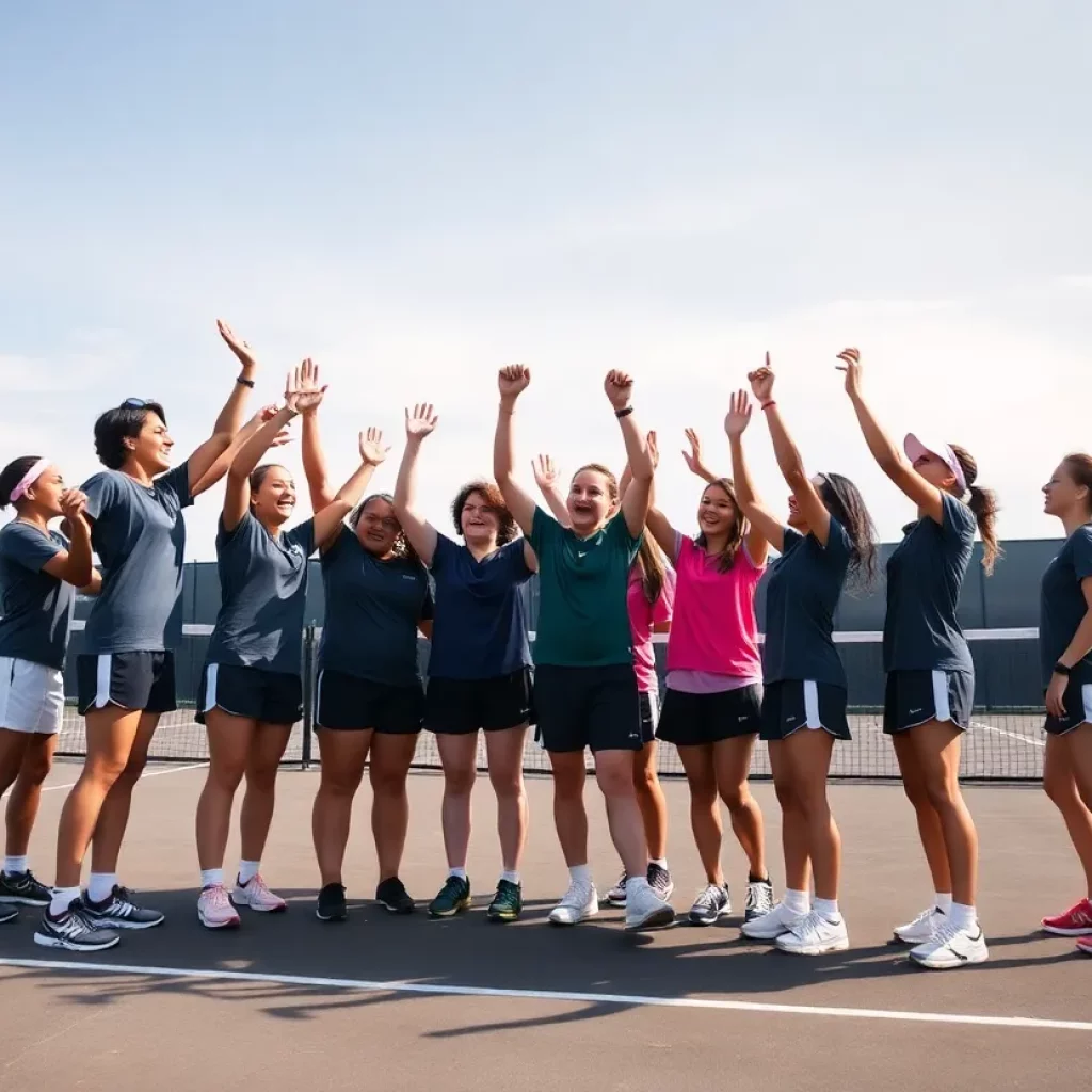Wood River Wolverines Tennis Team celebrating on the court