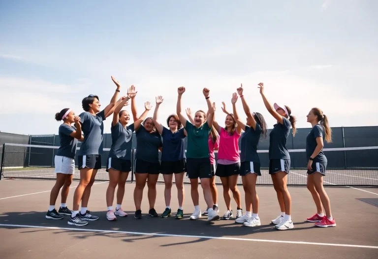 Wood River Wolverines Tennis Team celebrating on the court