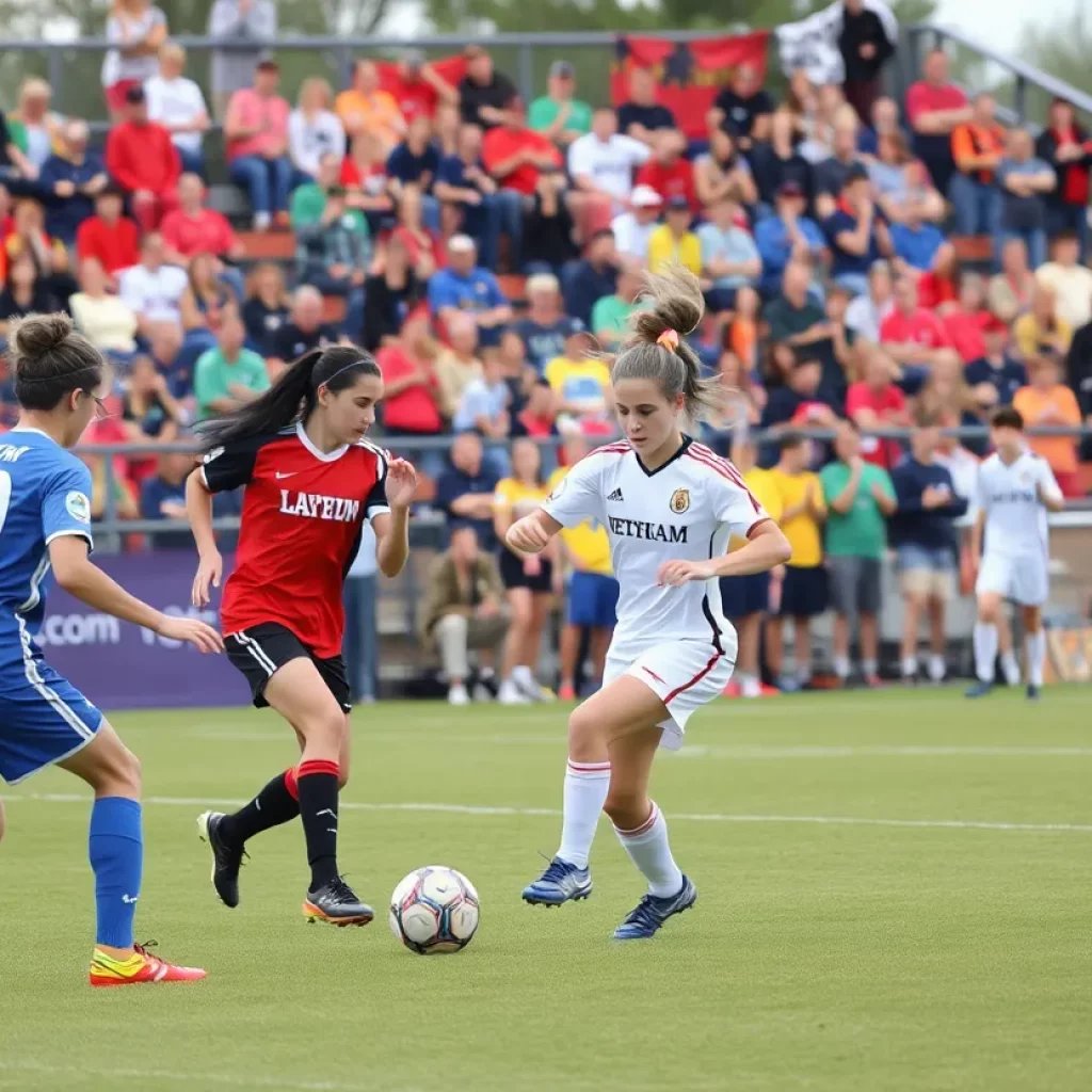 High school soccer players competing in Wyoming's Class 3A soccer match