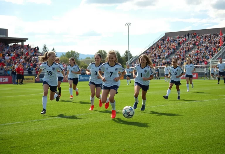 High School soccer players in action on the field during a game in Wyoming.