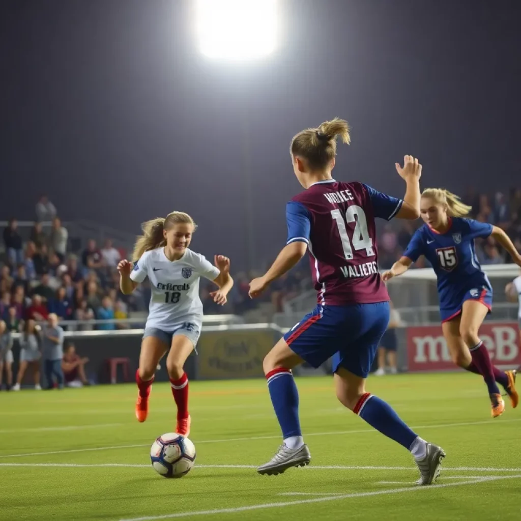 High school soccer match in Wyoming with players in action