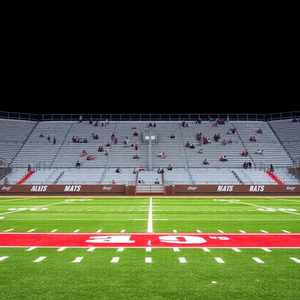 An empty football field at Yelm High School, ready for players and coaches.
