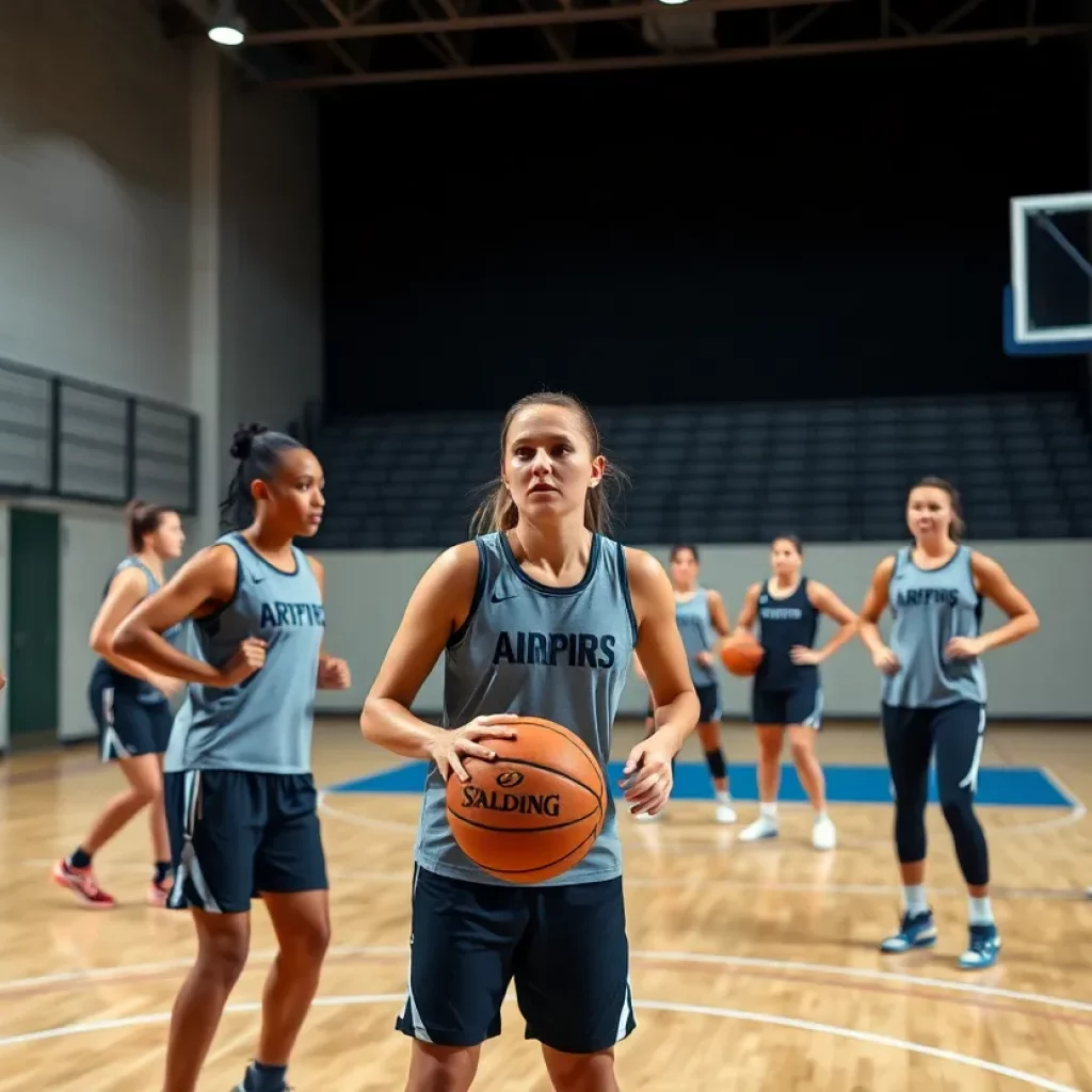 York College women's basketball team training on the court