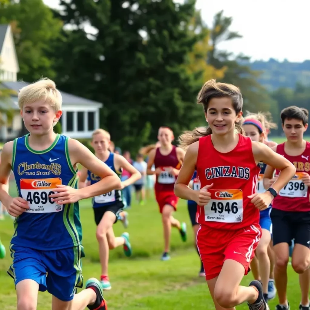 Young athletes running during a cross country race in Summerville