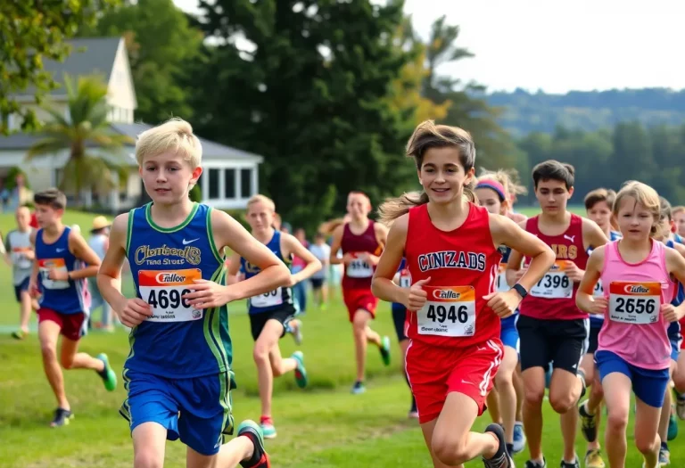 Young athletes running during a cross country race in Summerville