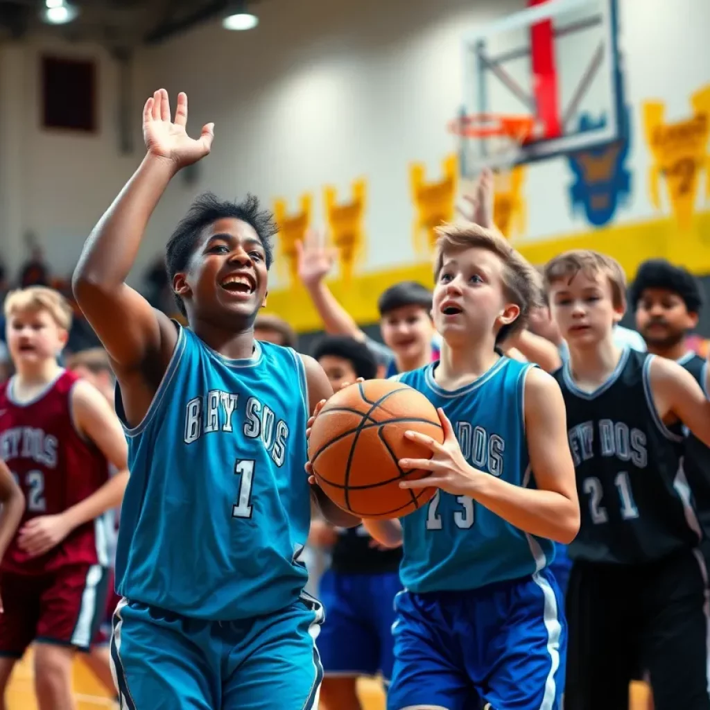 High school basketball players in action