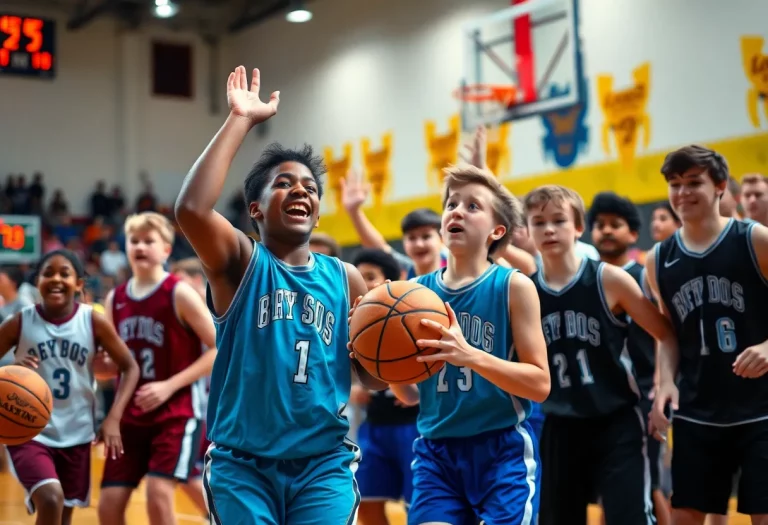 High school basketball players in action