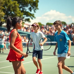 Young athletes competing in a tennis match