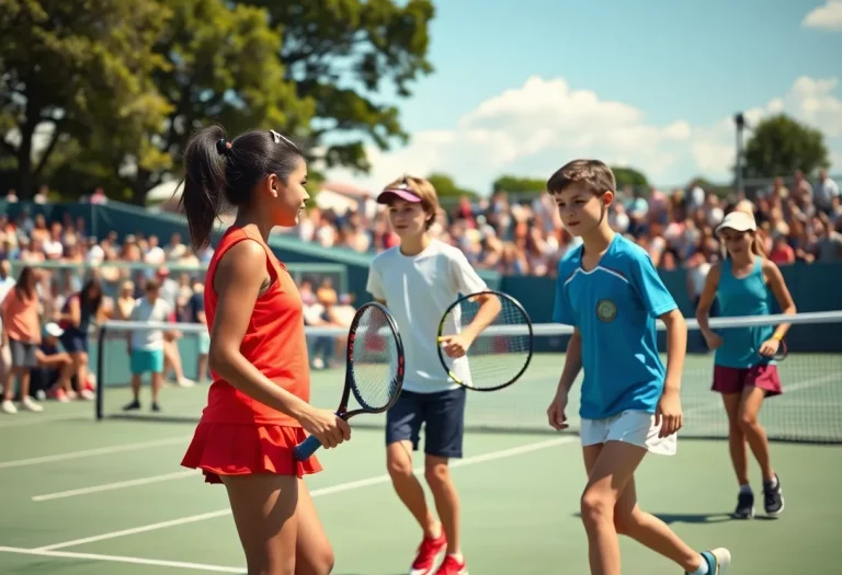 Young athletes competing in a tennis match