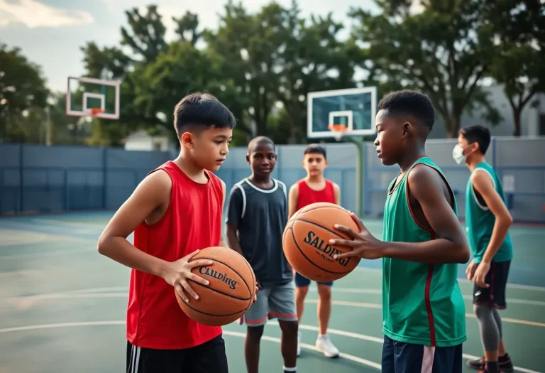 Young athletes demonstrating teamwork on a basketball court