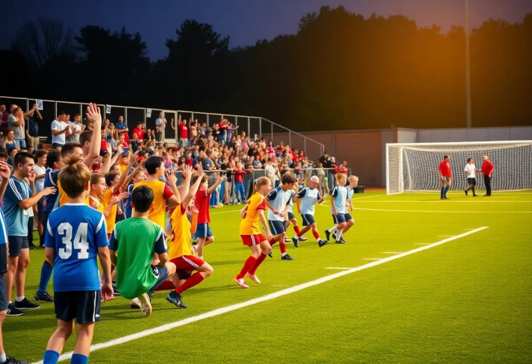 Celebration of high school soccer season with fans cheering