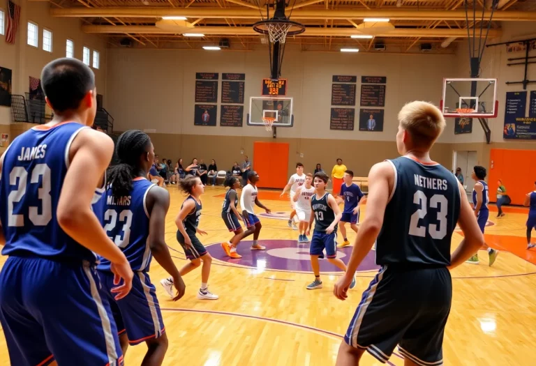 Diverse players participating in a high school basketball game in Arizona
