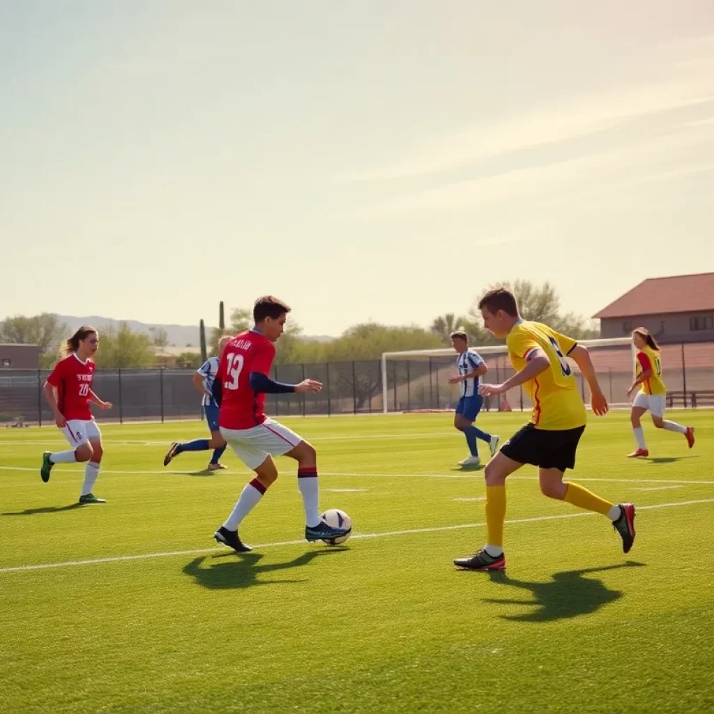 Soccer players on the field during a match in Arizona