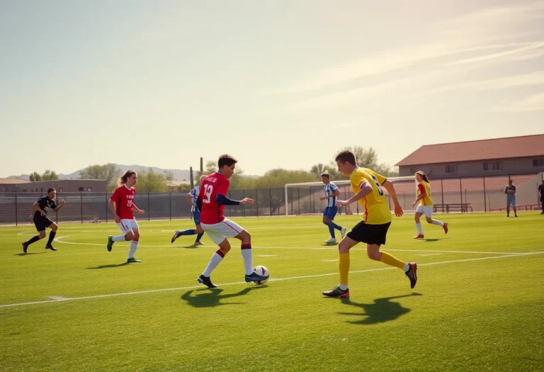 Soccer players on the field during a match in Arizona