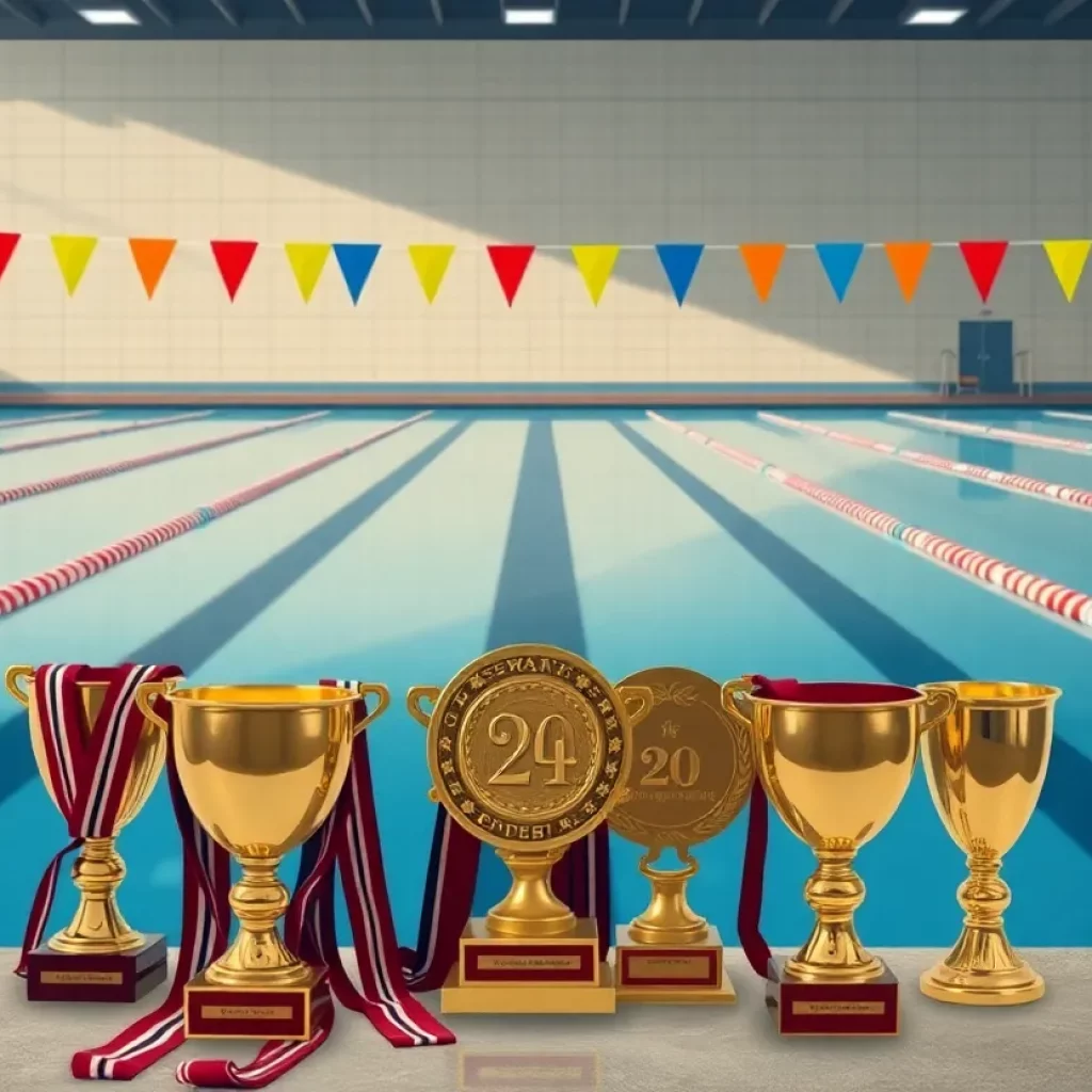 Empty swimming pool with awards representing forfeited competitions